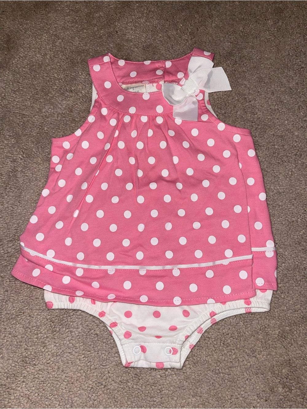 Pink Polka Dot Baby Romper with White Bow